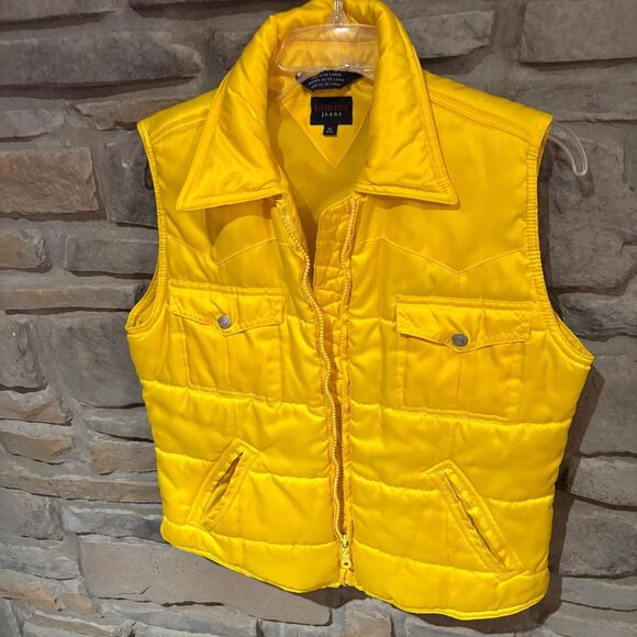 Vintage Tommy Jeans Yellow Puffer Vest Size LG Y2K Coat Jacket Medium - Picture 2 of 7